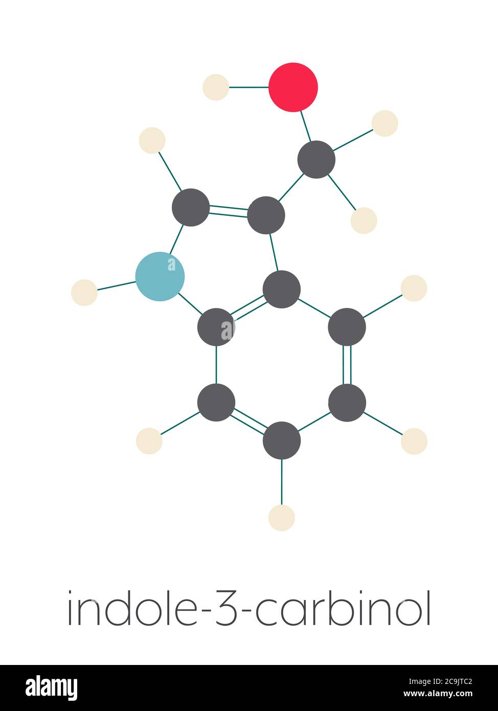 Indol-3-Carbinol (I3C) Kreuzblütenmolekül. In Lebensmitteln mit Brokkoli, Kohl, Grünkohl, etc. Vorbereitet kann positive Auswirkungen auf die Gesundheit haben Stockfoto