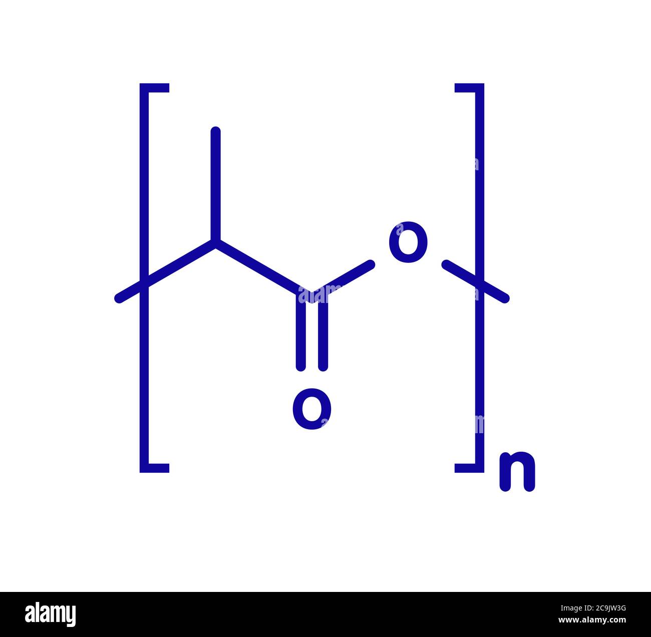 Polymilchsäure (PLA, Polylactid) Biokunststoff, chemische Struktur. Kompostierbare Polymeren für medizinische Implantate verwendet, 3D-Druck, Verpackungsmaterialien, etc. Stockfoto