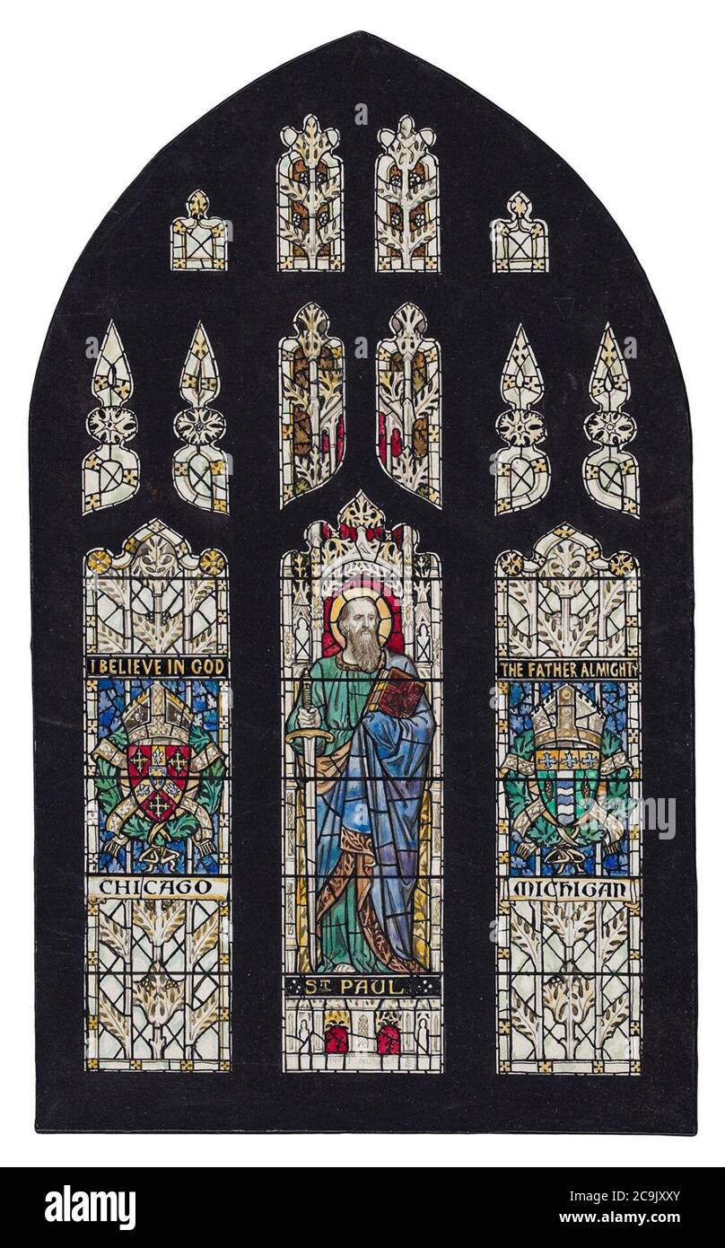 James Powell and Sons - Präsentationszeichnung für das ‥98St Paul - Chicago - Michigan‥99 Window. Stockfoto