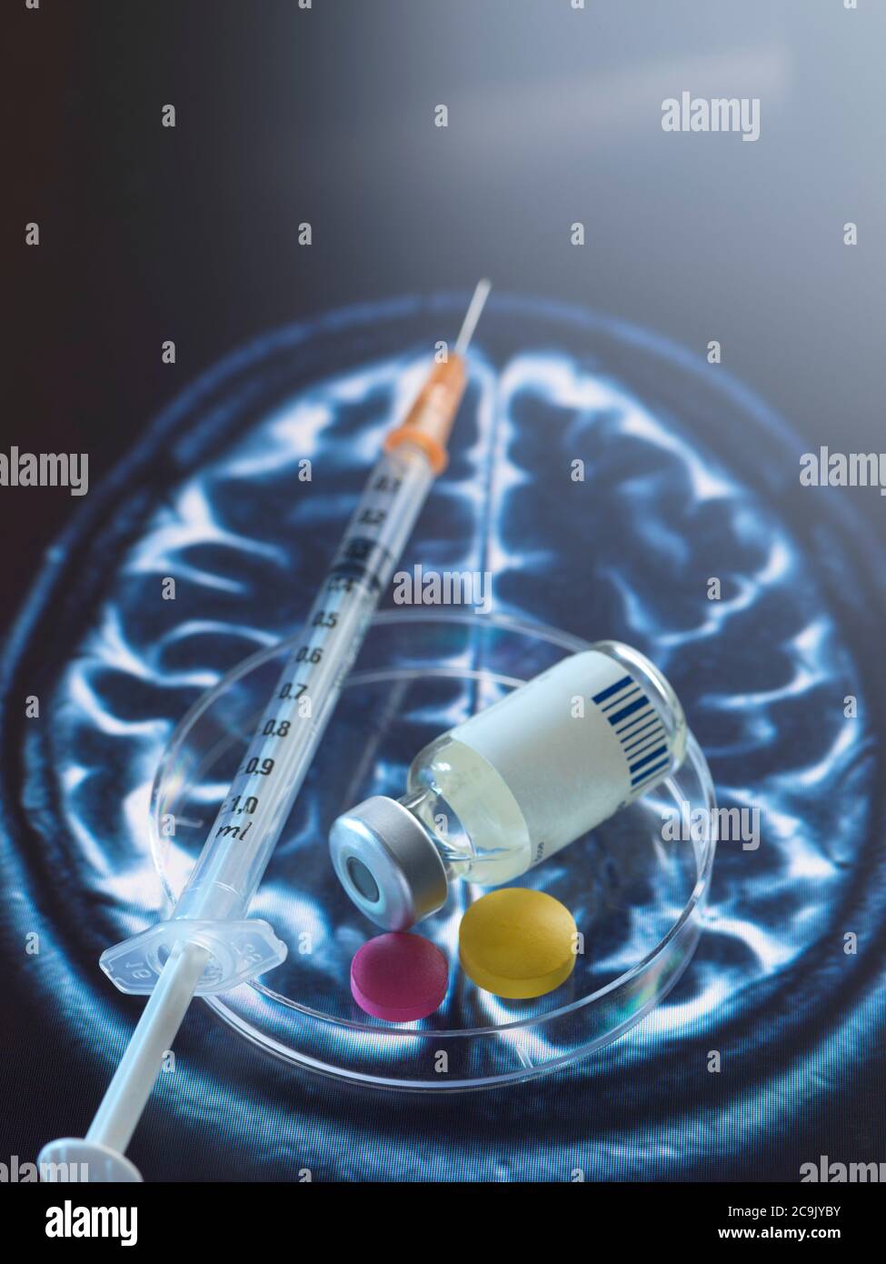 Konzeptuelles Bild der Erforschung einer Heilung von Gehirnstörungen. Stockfoto