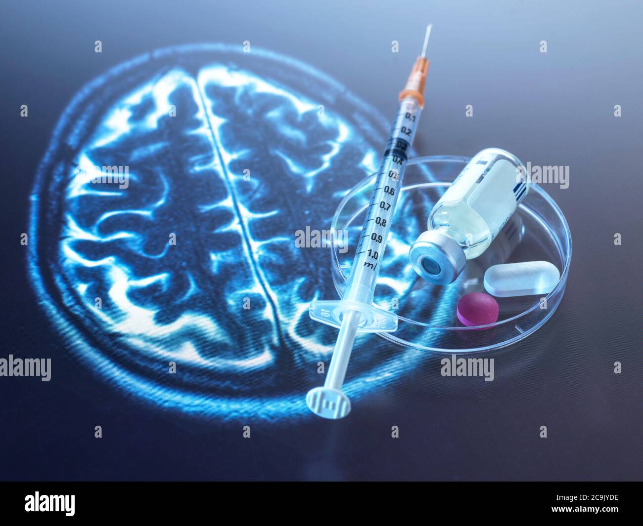 Konzeptuelles Bild der Erforschung einer Heilung von Gehirnstörungen. Stockfoto