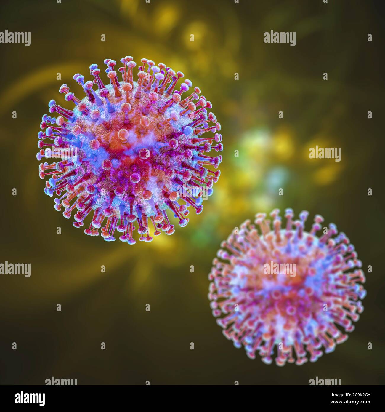 Gruppe von Viren, Computerdarstellung. Stockfoto