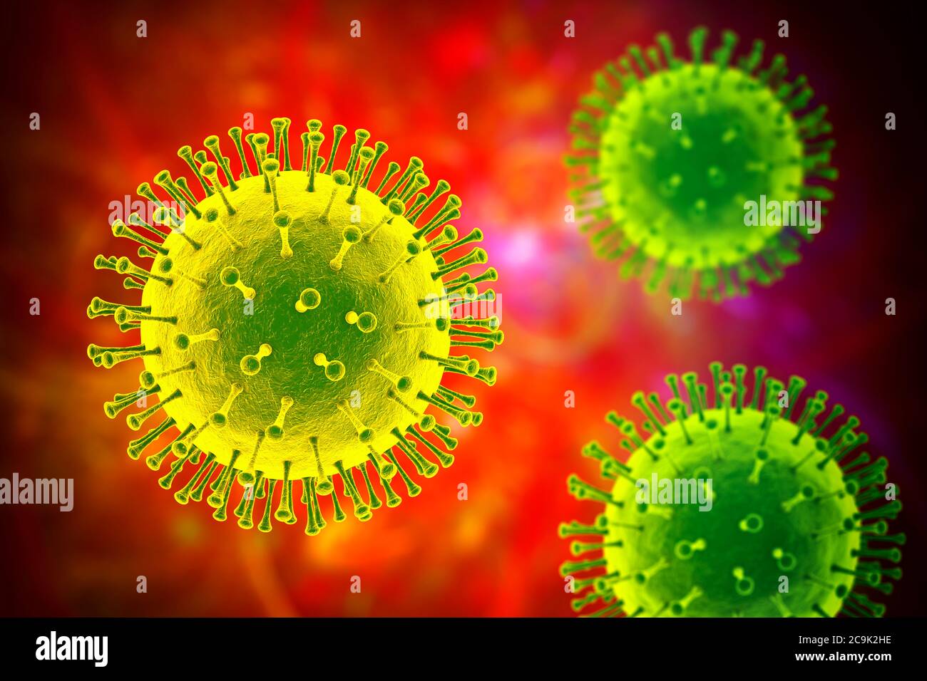 Gruppe von Viren, Computerdarstellung. Stockfoto