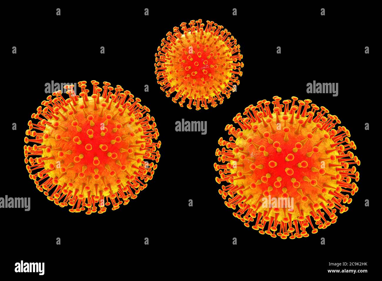 Gruppe von Viren, Computerdarstellung. Stockfoto