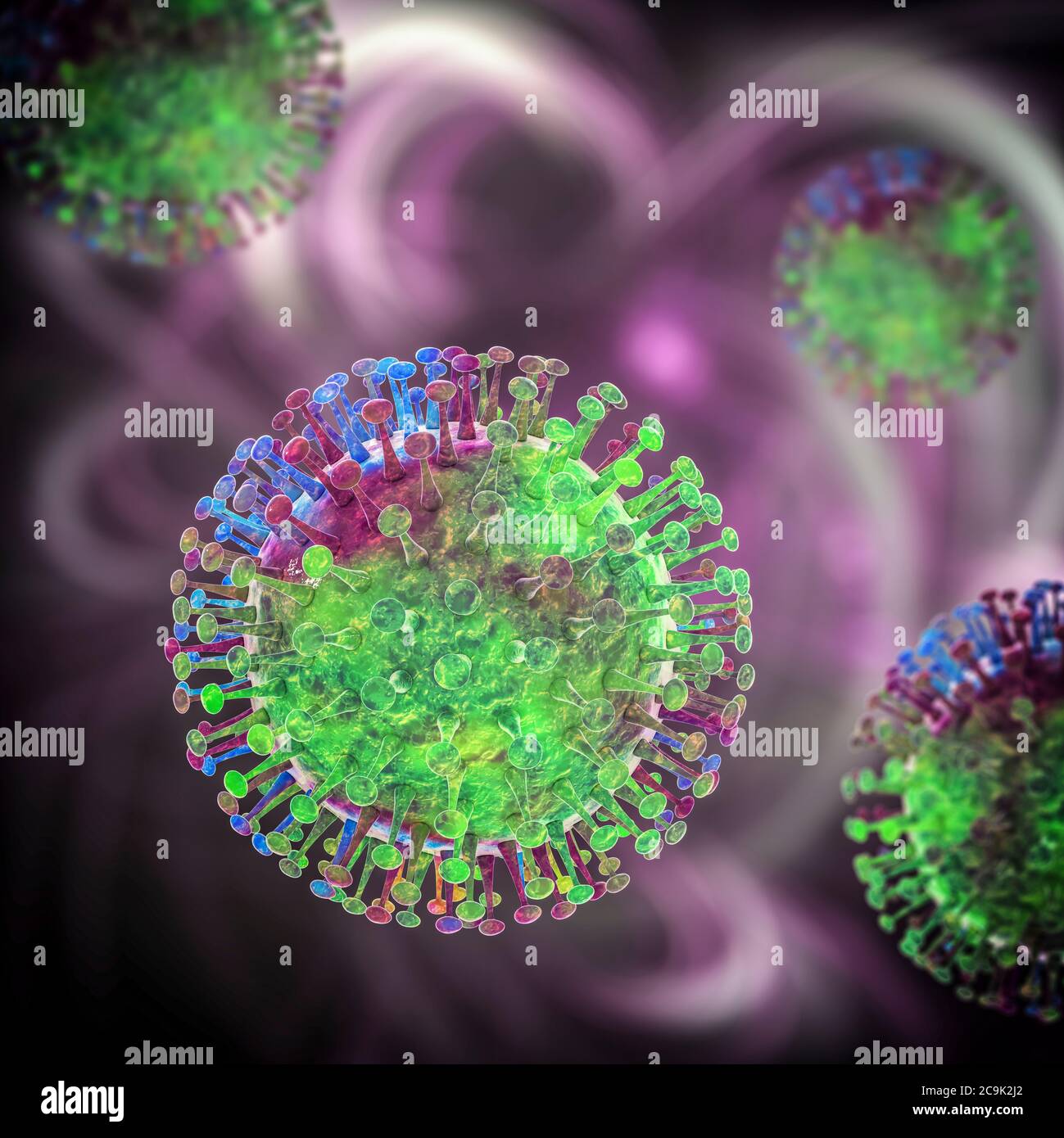 Gruppe von Viren, Computerdarstellung. Stockfoto