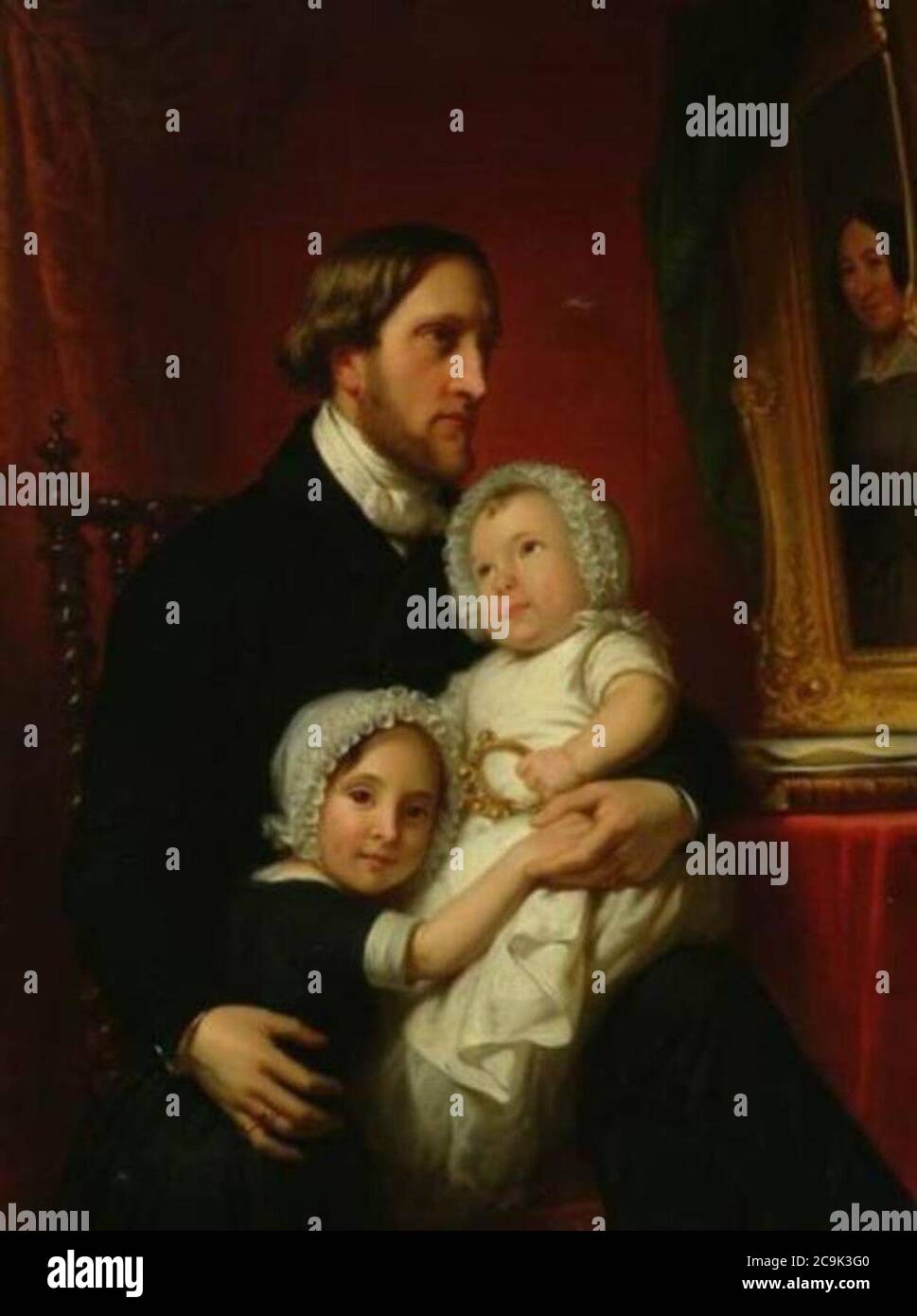Jan Adam Kruseman - Portret van Simeon Petrus Baron van Heemstra (1815-1896) met zijn dochters Anna Elisabeth (1847-1888) en Sophia Adriana Johanna (1848-1875) Stockfoto
