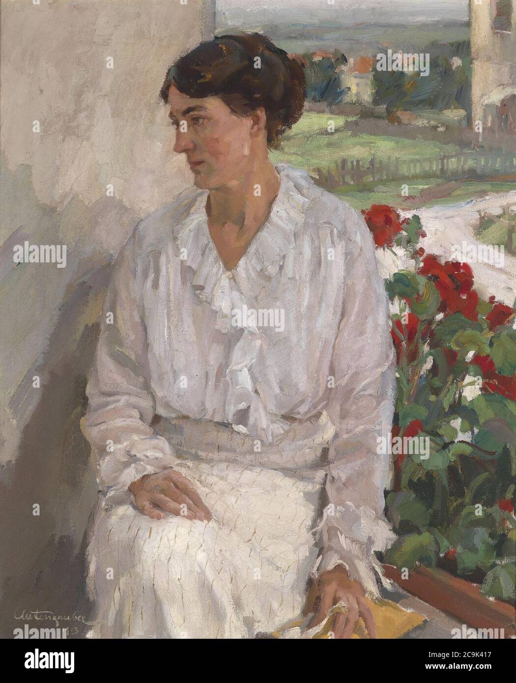 Jan Autengruber auf der Veranda 1913. Stockfoto