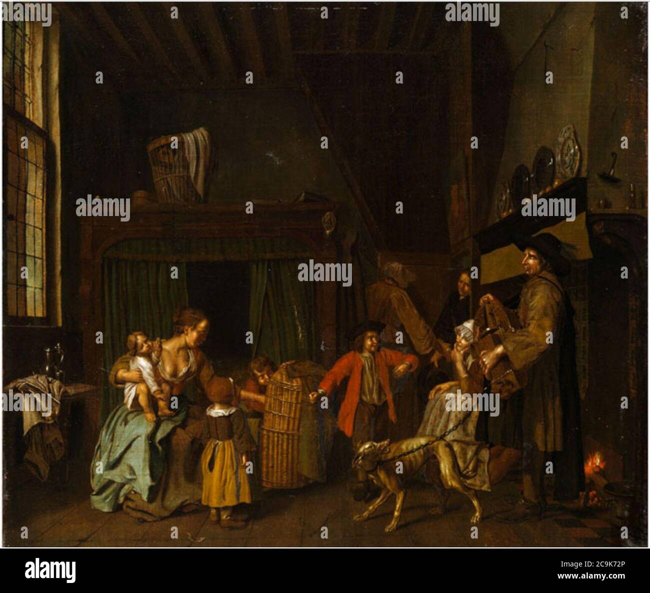Jan Josef Horemans (II) - Genre-Szene in einem bürgerlichen Interieur mit einem Drehleier. Stockfoto