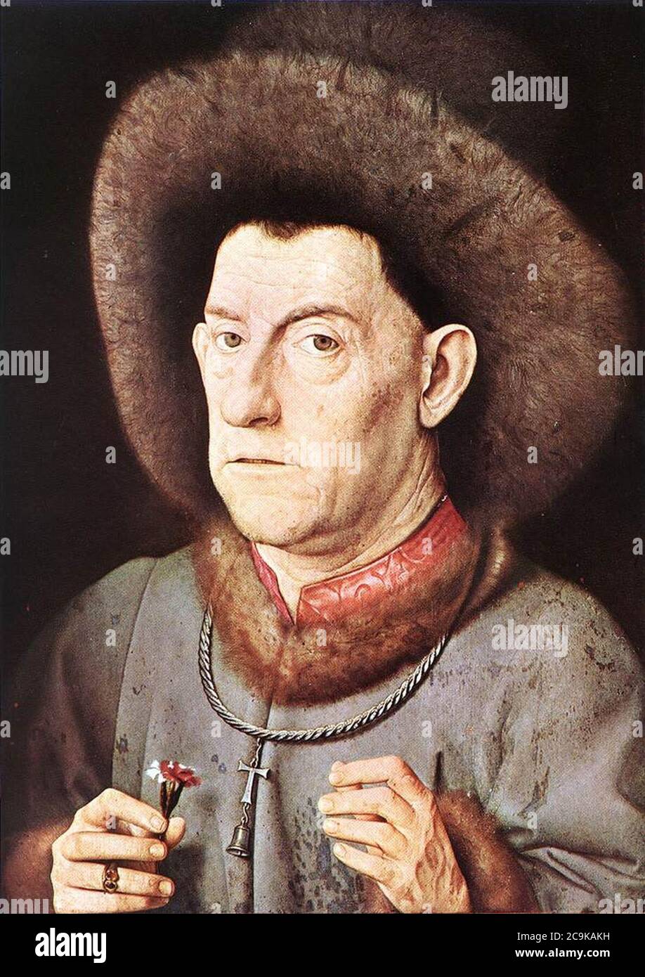 Jan van Eyck - Porträt eines Mannes mit Nelke Stockfoto