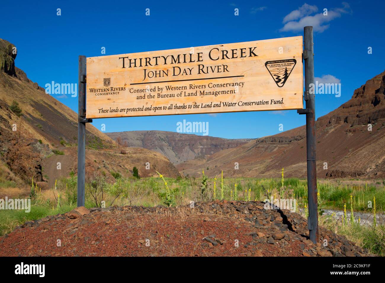 Eintrittsschild, Thirtymile Creek Gegend, John Day Wild und Scenic River, Prineville District Bureau of Land Management, Oregon Stockfoto