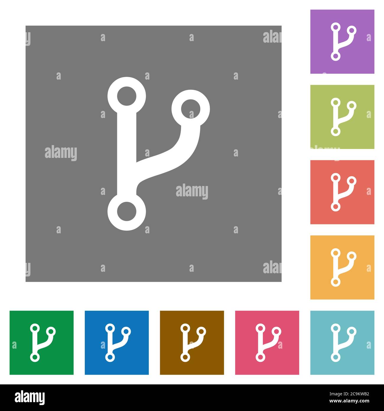 Code Gabel flache Symbole auf einfachen farbigen quadratischen Hintergründen Stock Vektor