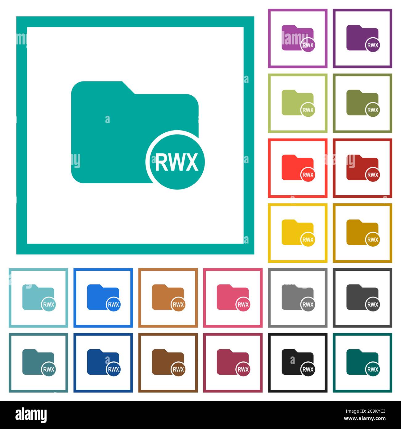 Verzeichnisberechtigungen flache Farbsymbole mit Quadrantenrahmen auf weißem Hintergrund Stock Vektor