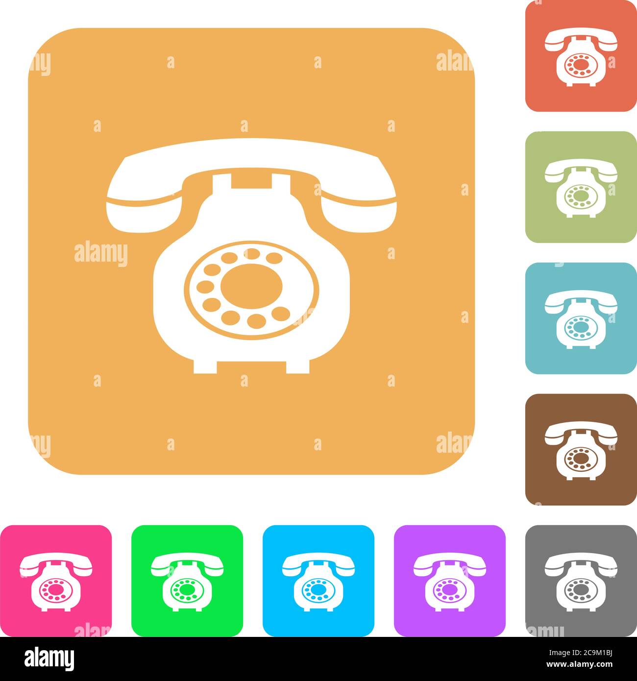 Vintage retro Telefon flache Symbole auf abgerundeten quadratischen lebendige Farbe Hintergründe. Stock Vektor