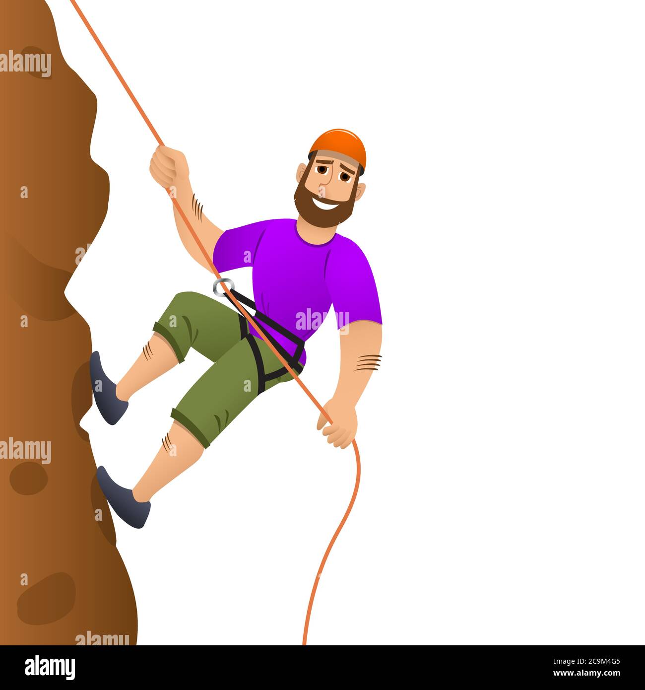 Kletterer. Der Mensch verpflichtet sich, den steilen Hang zu steigen. Zeichentrickfigur. Stock Vektor