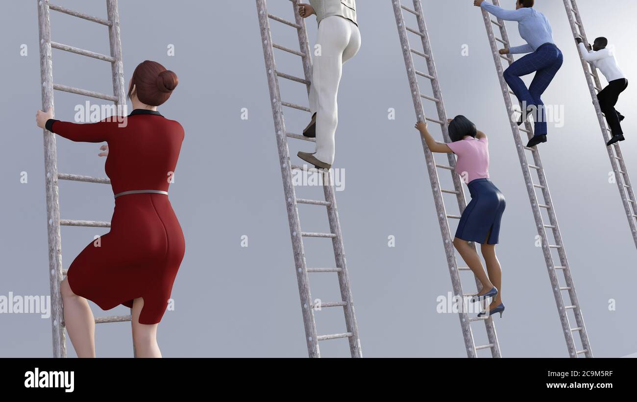 Klettern auf der Corporate Leiter mit Business People als Konzept Stockfoto