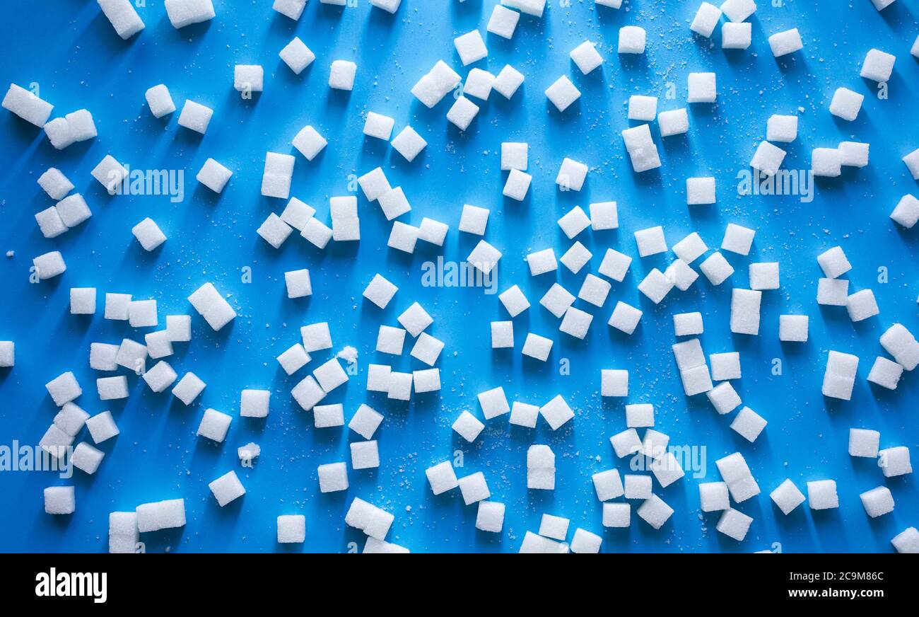 Gruppe von Zucker auf Farbe background.sweet und gesunde Konzepte.Diät und  nahrhaft.Zucker Tax.top view Stockfotografie - Alamy