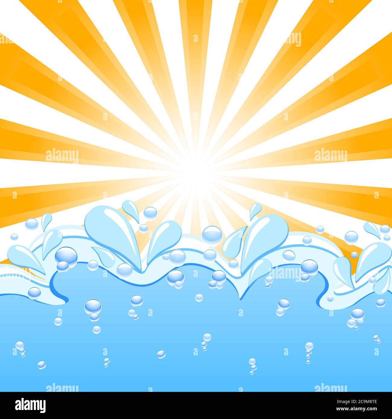 Vektordarstellung einer Sonne mit den Wellen und Wassertropfen Stock Vektor