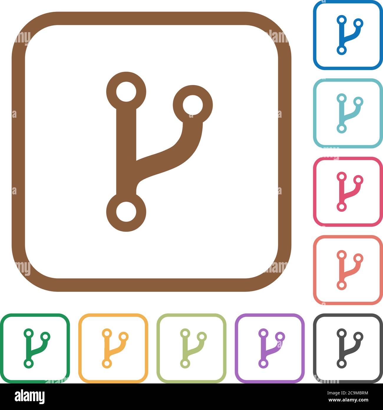 Code Gabel einfache Symbole in Farbe abgerundeten quadratischen Rahmen auf weißem Hintergrund Stock Vektor