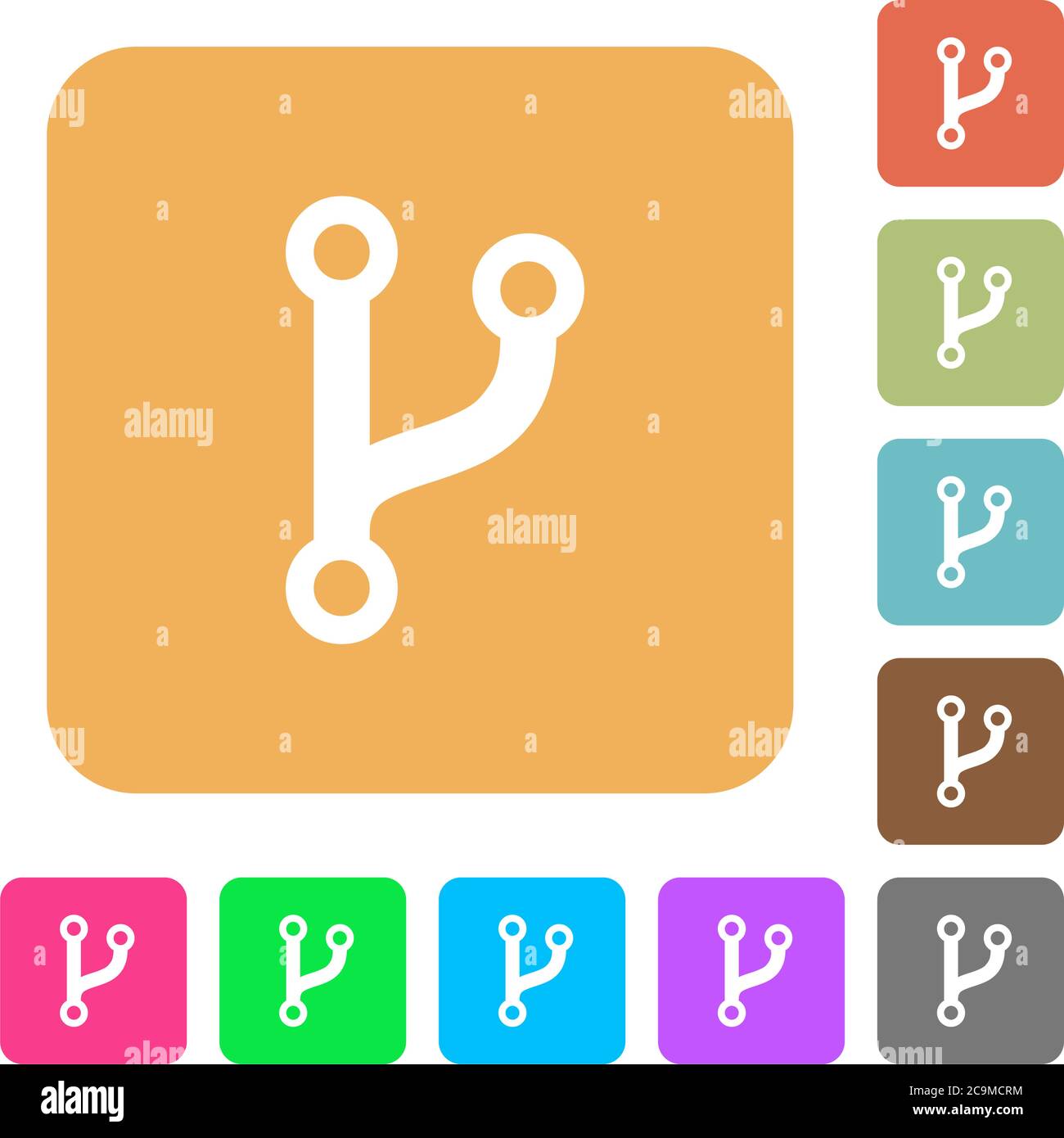 Flache Symbole der Codegabel auf gerundeten quadratischen, lebendigen Hintergrundfarben. Stock Vektor