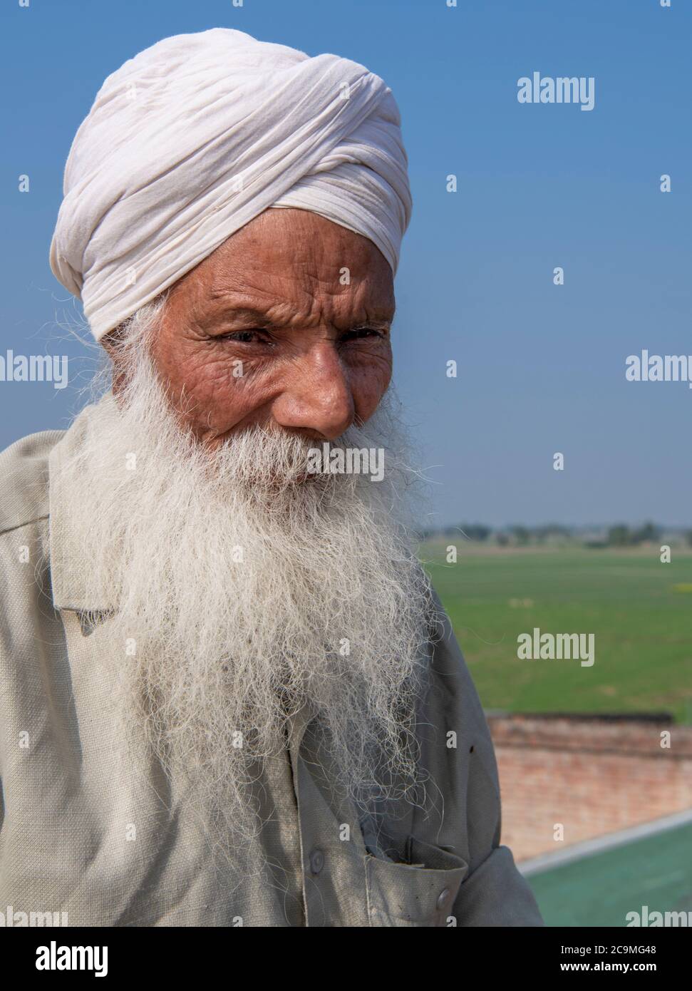 Weißer bärtiger sikh Bauer Fatehgarh Channa Punjab Indien Stockfoto