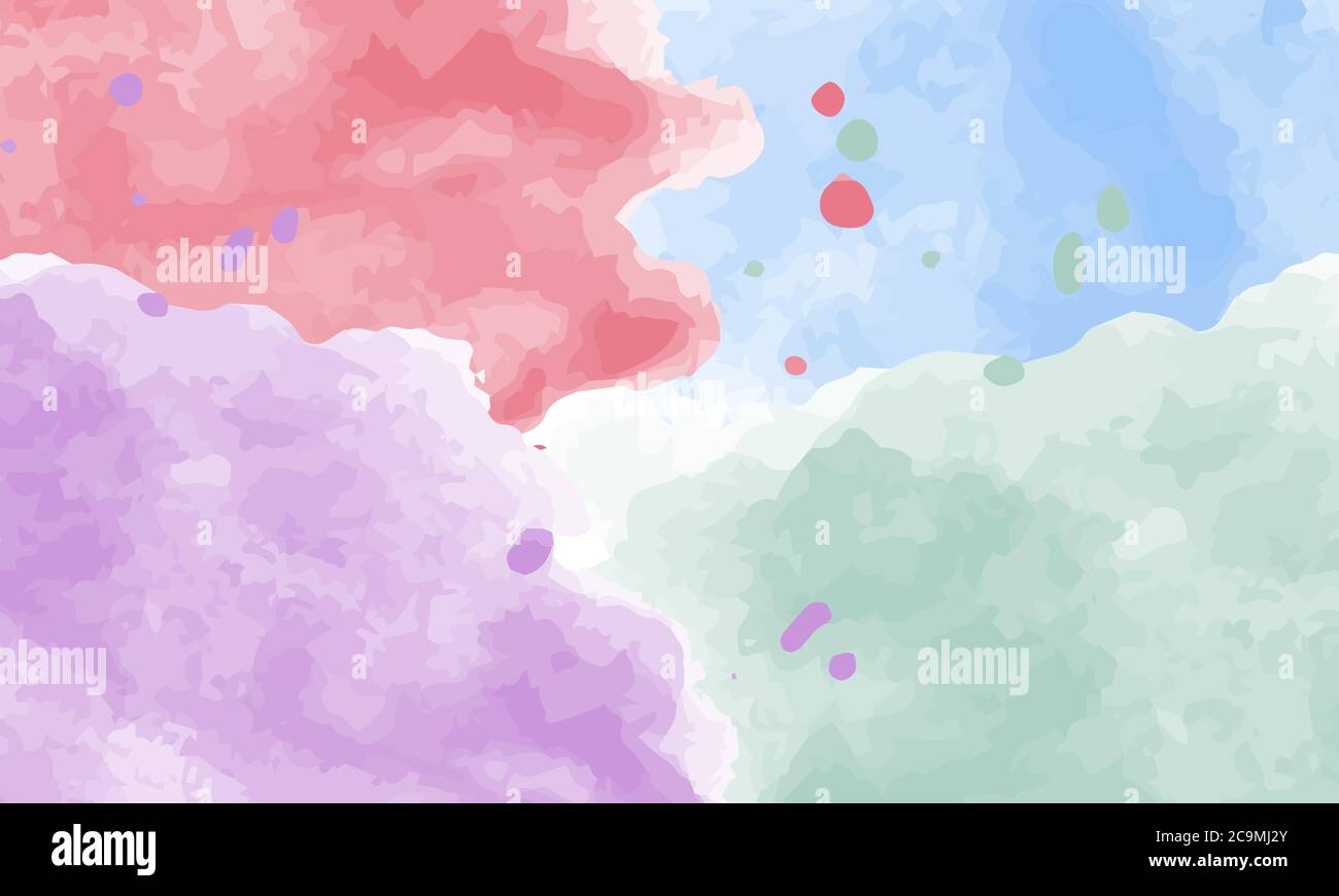 Bunte Aquarell Hintergrund der abstrakten Sonnenuntergang Himmel mit geschwollenen Wolken in hellen Regenbogenfarben von rosa grün blau gelb und lila Stock Vektor