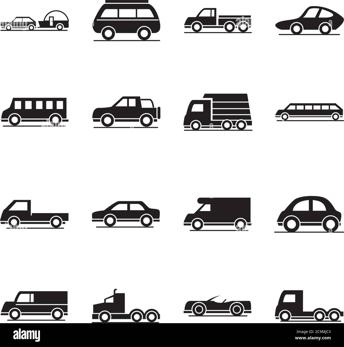 Auto Modell Transport Fahrzeug Silhouette Stil Symbole Set Design Vektor Illustration Stock Vektor