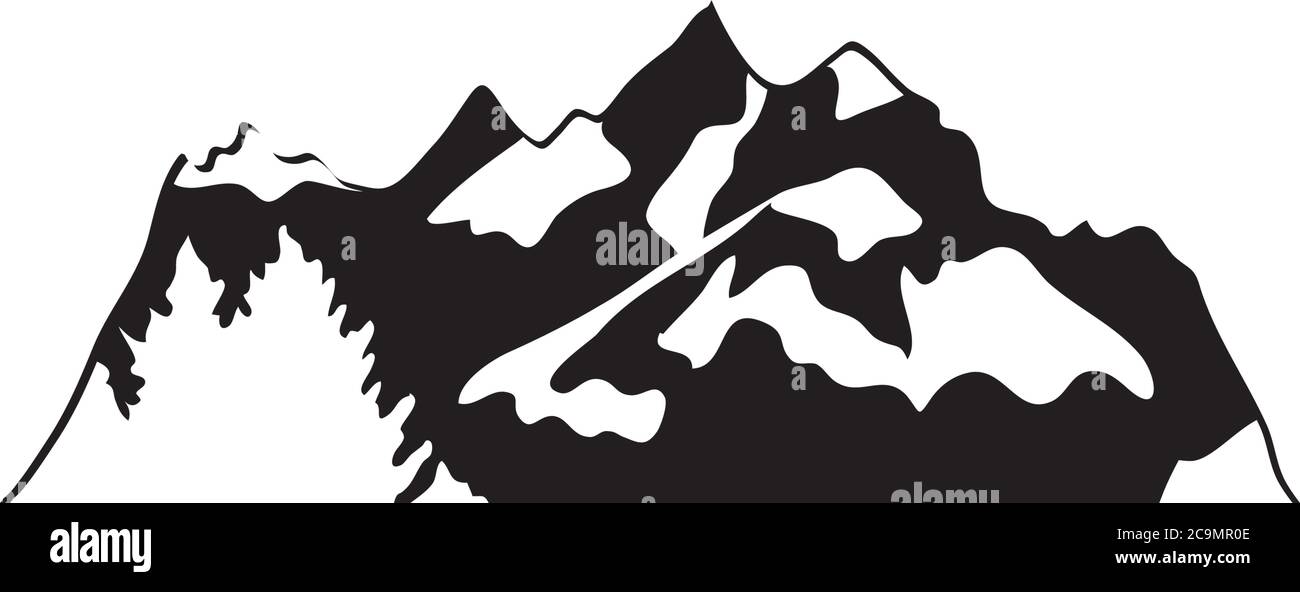 Kalte Berge und Kiefern Symbol auf weißem Hintergrund, Silhouette Stil, Vektor-Illustration Stock Vektor