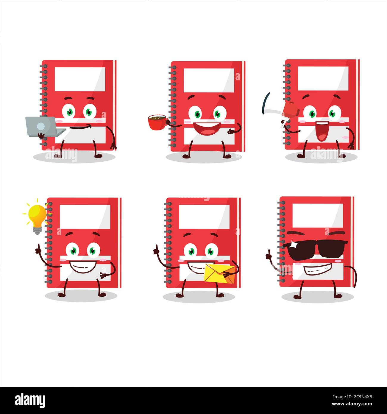 Rote Studie Buch Cartoon Charakter mit verschiedenen Arten von Business Emoticons Stock Vektor