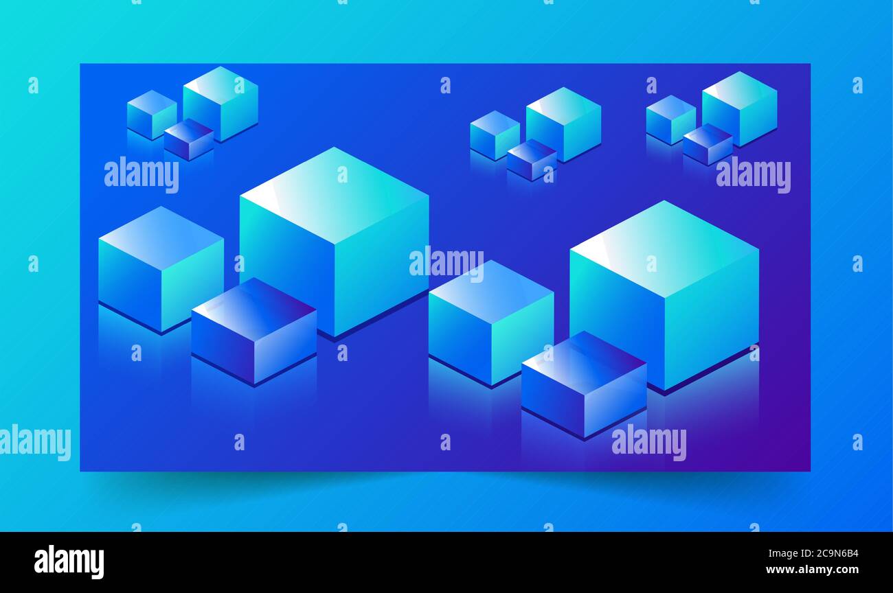 Verschiedene Arten von Würfeln werden auf blauem Eishintergrund platziert Stock Vektor