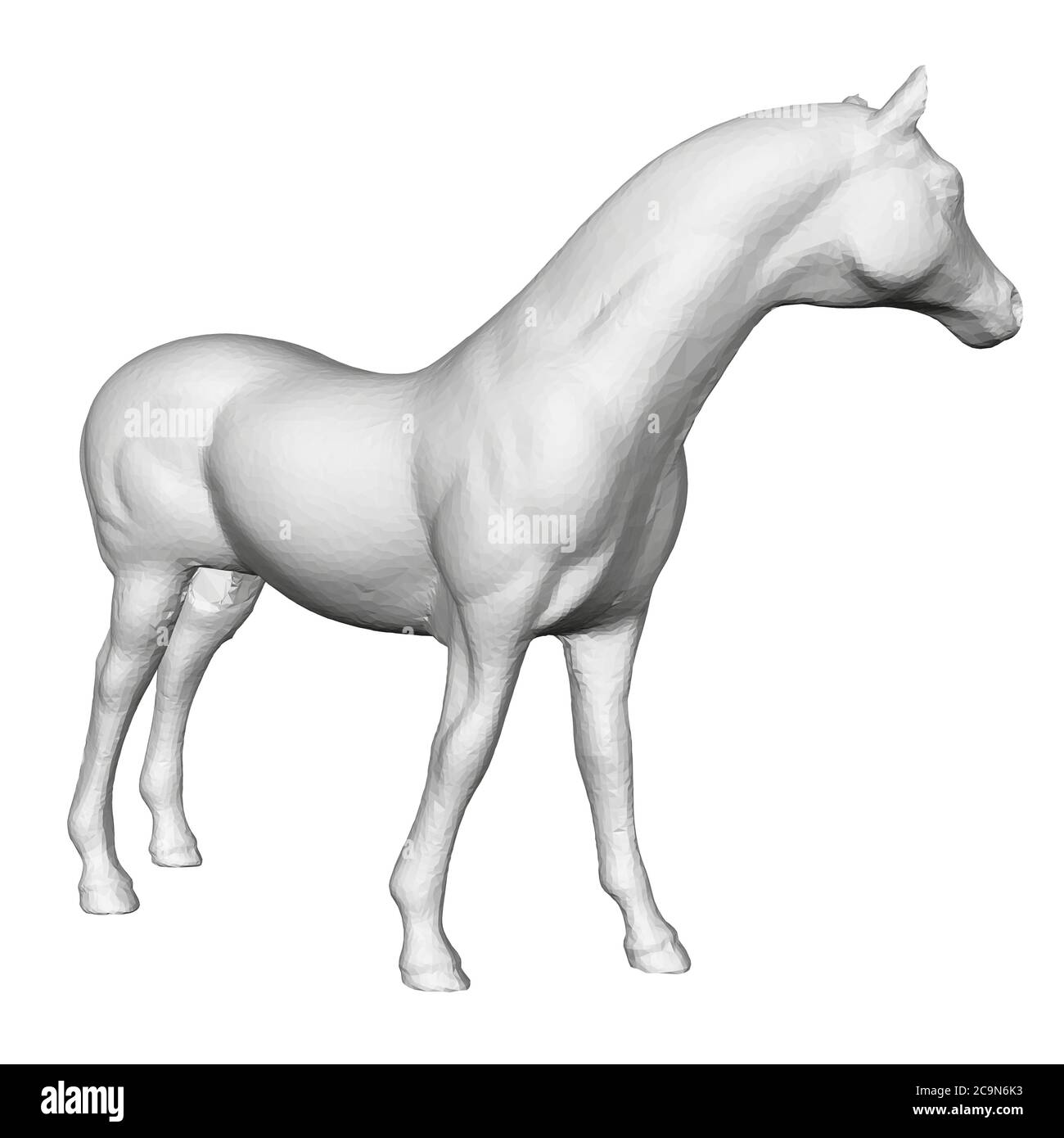 Polygonales realistisches Pferd. Detailreiches graues Pferd. 3D. Vektorgrafik. Stock Vektor
