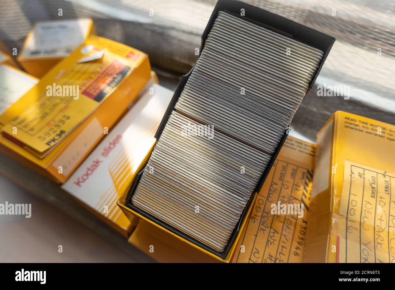 Vintage Analog Kodak Dias in Boxen, USA Stockfoto