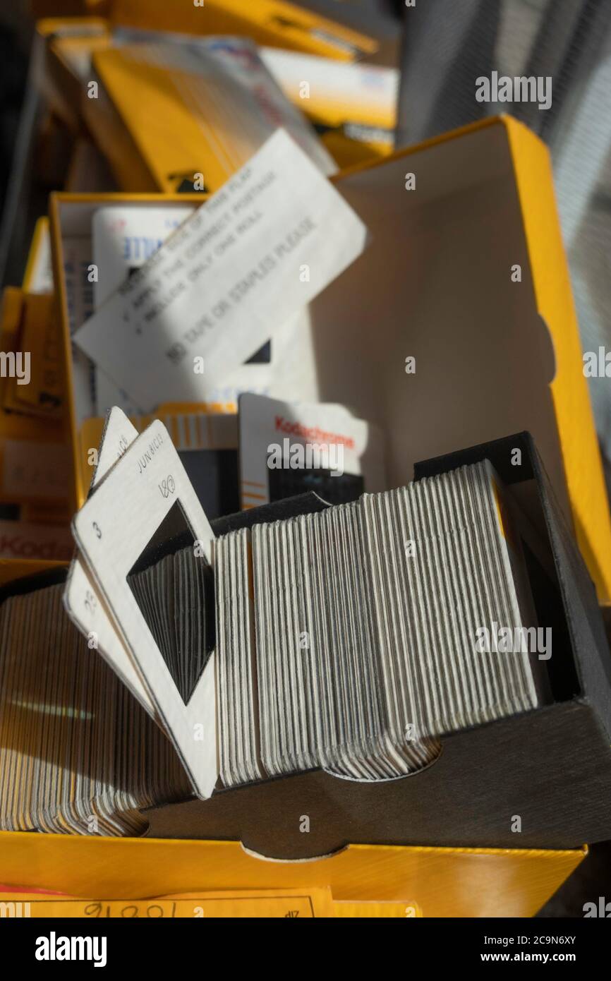 Vintage Analog Kodak Dias in Boxen, USA Stockfoto