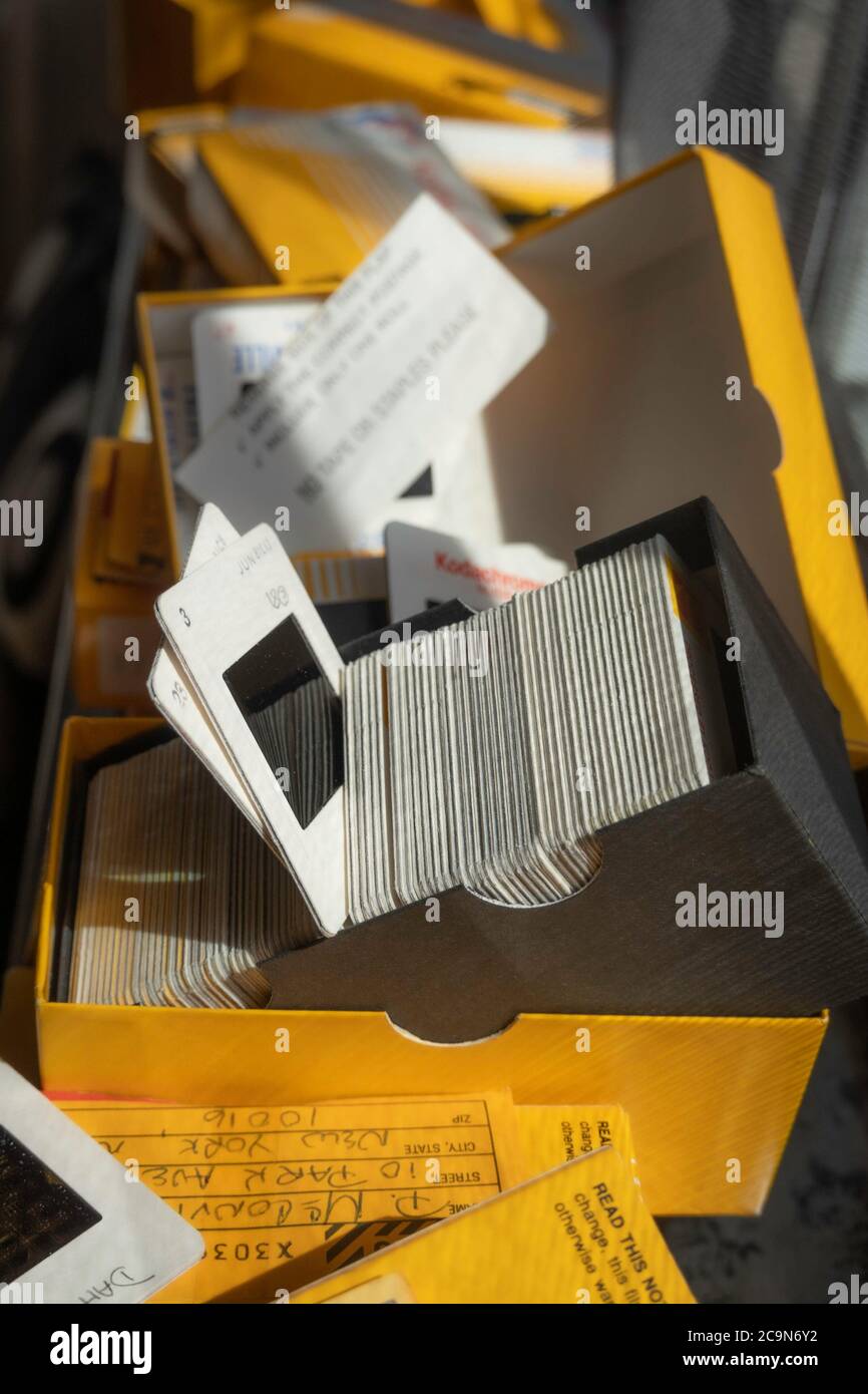 Vintage Analog Kodak Dias in Boxen, USA Stockfoto