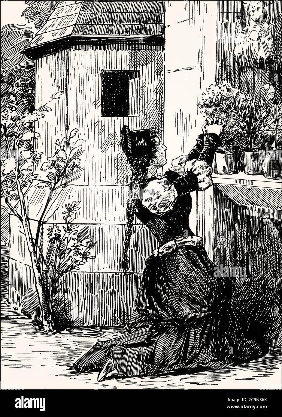 Gretchen ruft die Schmerzensmutter zu Hilfe, erster Teil des tragischen Stücks Faust von Johann Wolfgang von Goethe Stockfoto