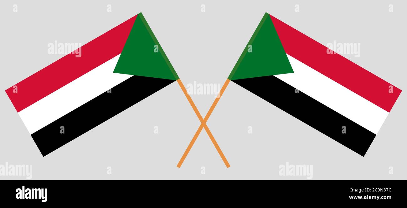 Gekreuzte Flaggen des Sudan. Offizielle Farben. Korrektes Verhältnis. Vektorgrafik Stock Vektor