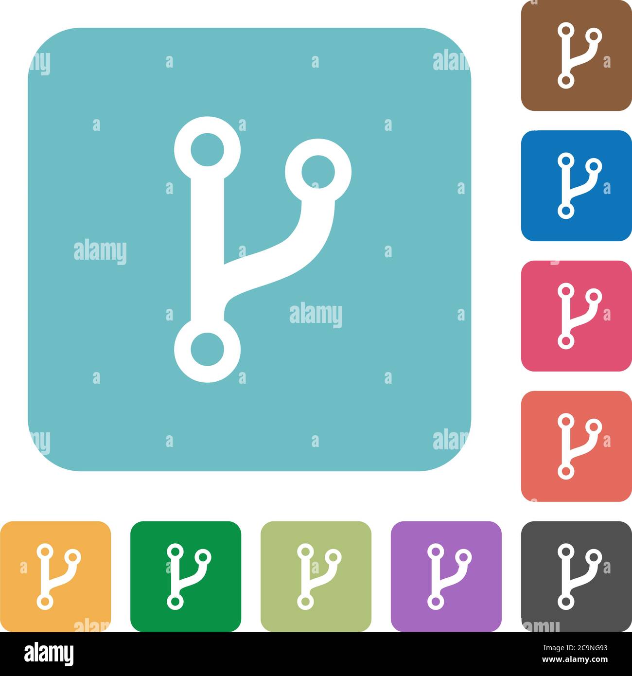 Code Gabel weiße flache Symbole auf farbigen gerundeten quadratischen Hintergründen Stock Vektor
