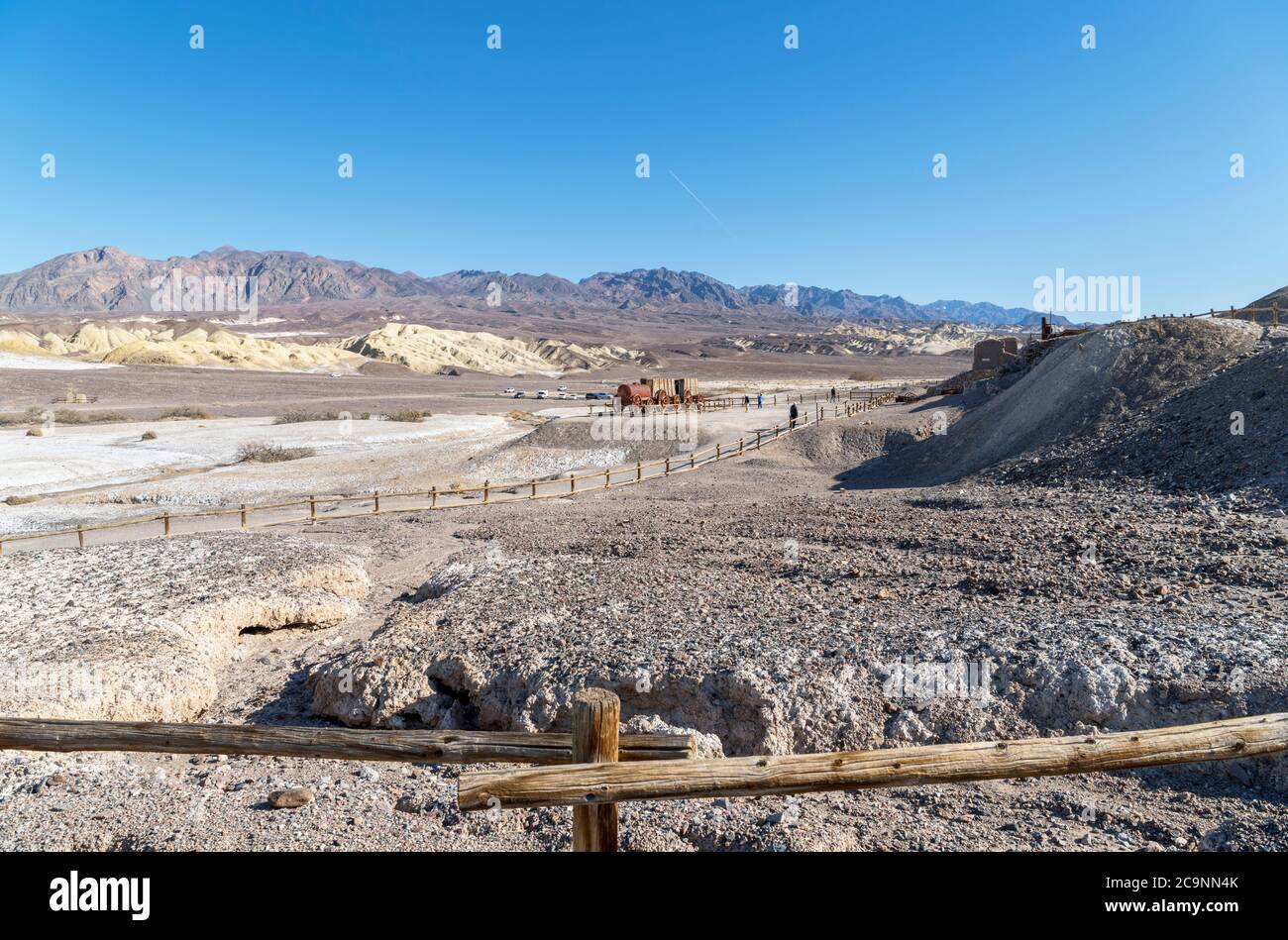 'Twenty Mule Team' Borax Waggons, Harmony Borax Works, Furnace Creek, Death Valley National Park, Kalifornien, USA Stockfoto