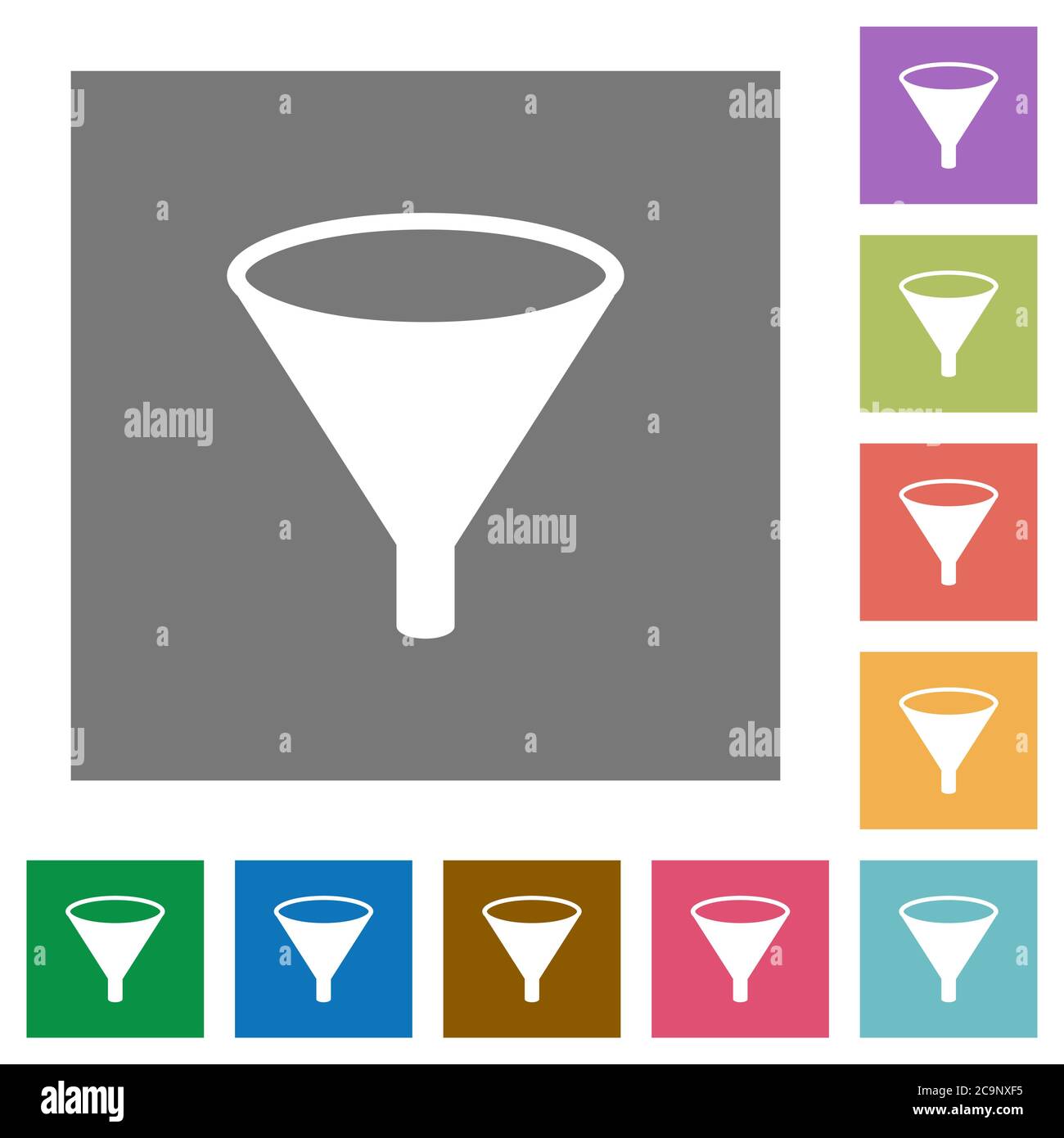 Trichter flache Symbole auf einfachen farbigen quadratischen Hintergründen Stock Vektor