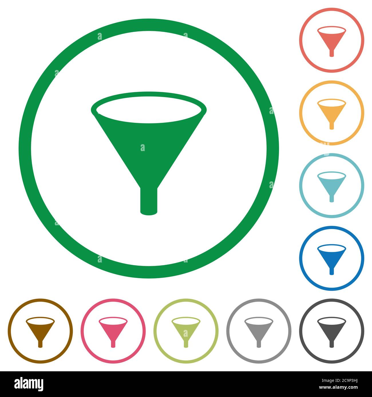 Flache Farbsymbole in runden Umrissen auf weißem Hintergrund Stock Vektor