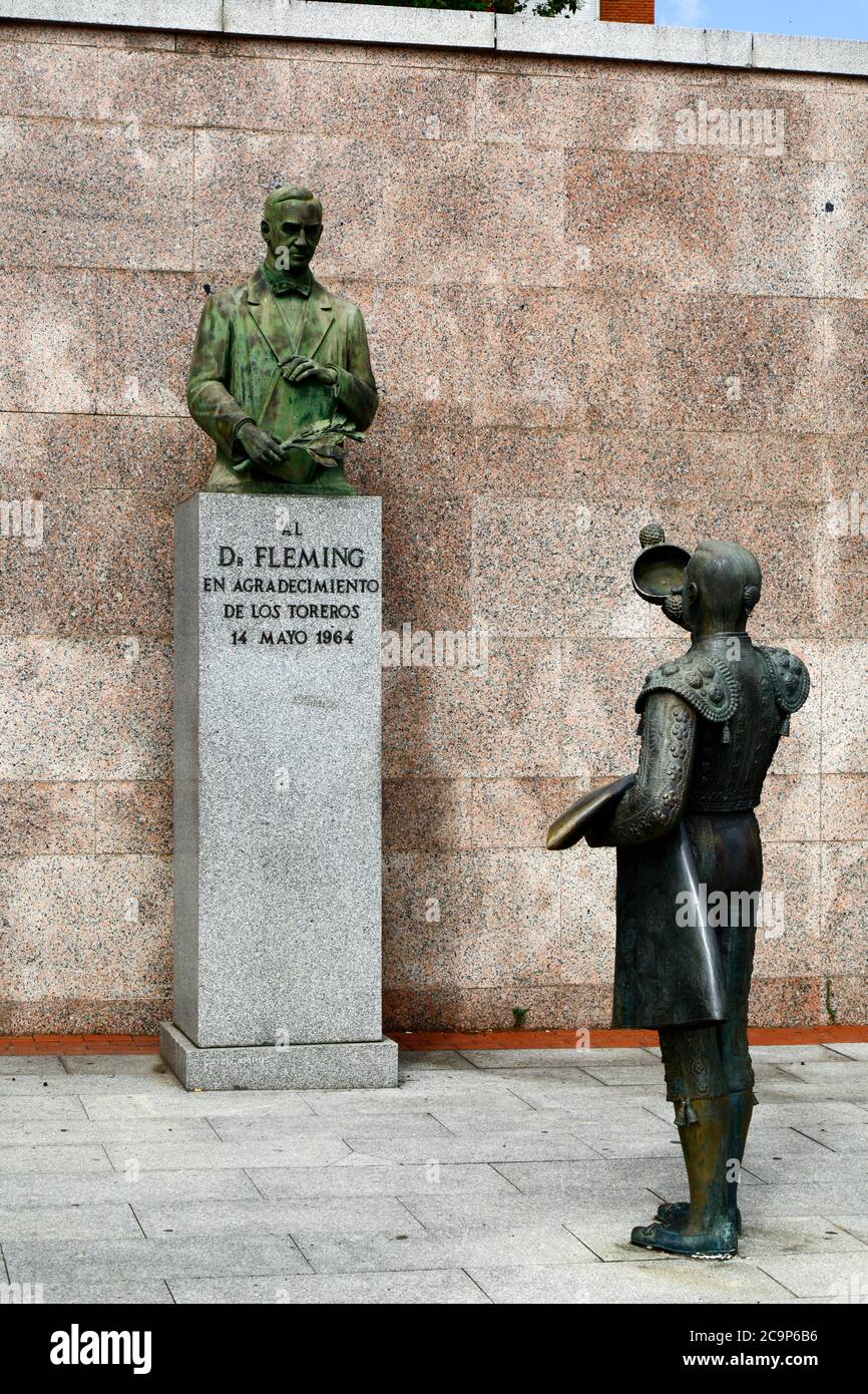 Denkmal für Dr. Fleming von dankbaren Stierkämpfern auf der Plaza Las Ventas, Madrid, Spanien Stockfoto