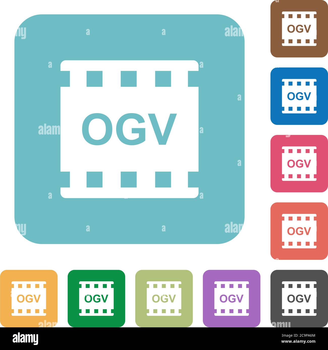 OGV Film-Format weiße flache Symbole auf Farbe abgerundeten quadratischen Hintergründen Stock Vektor