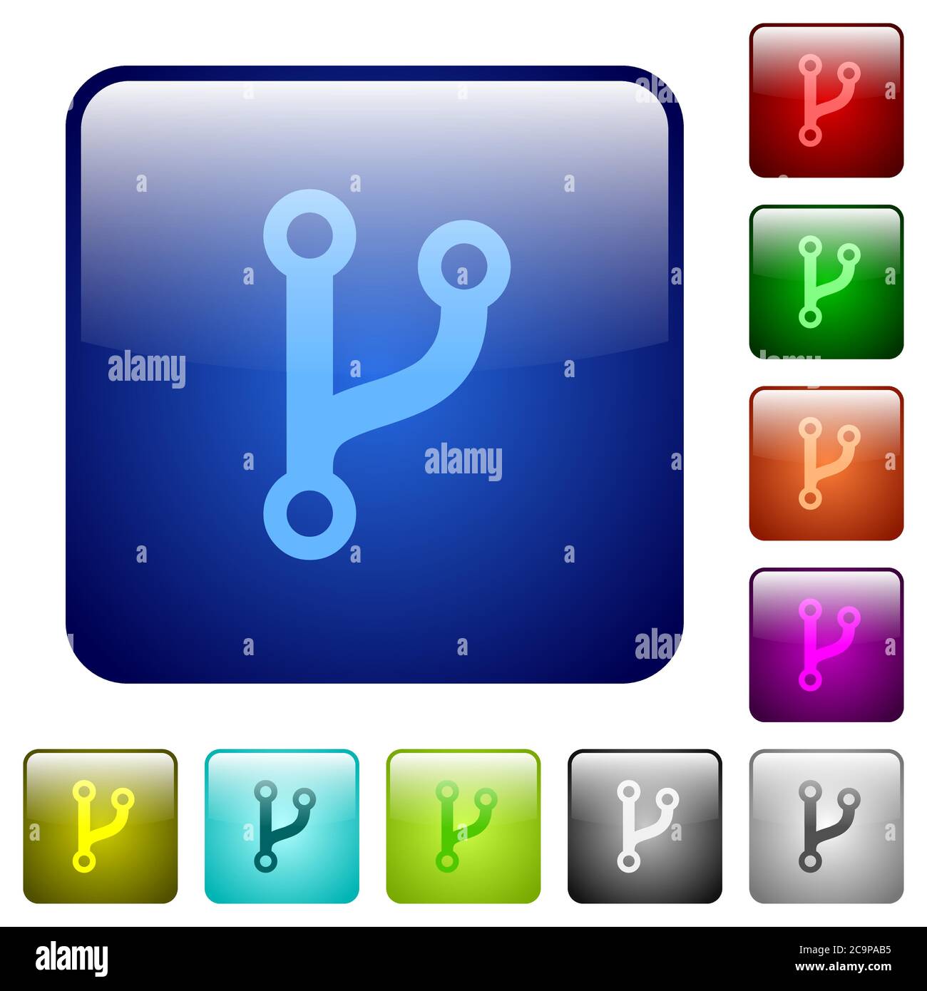 Symbole der Codgabel in abgerundeter quadratischer Farbe, glänzend, mit Knöpfen versehen Stock Vektor