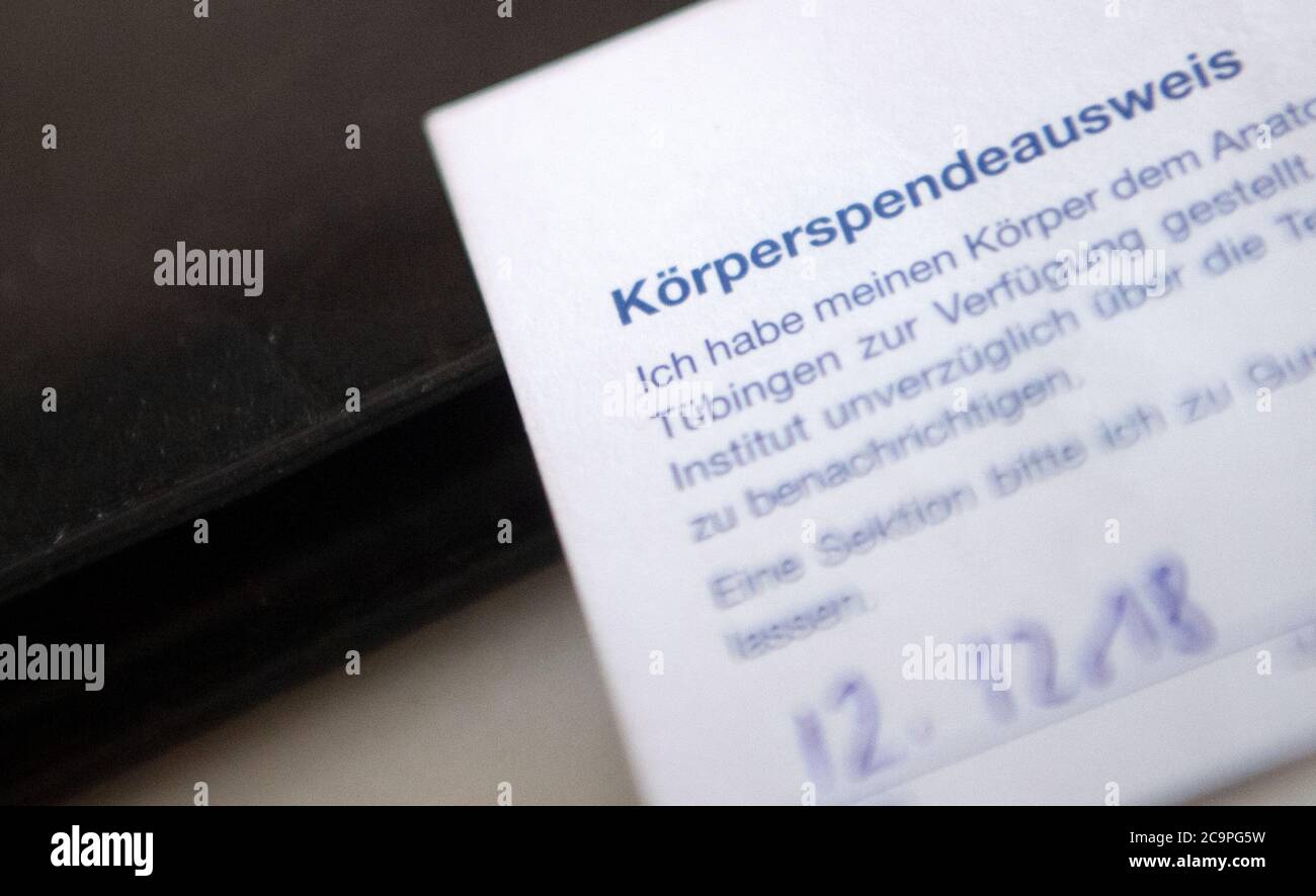 Bad Liebenzell, Deutschland. Juli 2020. Die Körperspendenkarte von