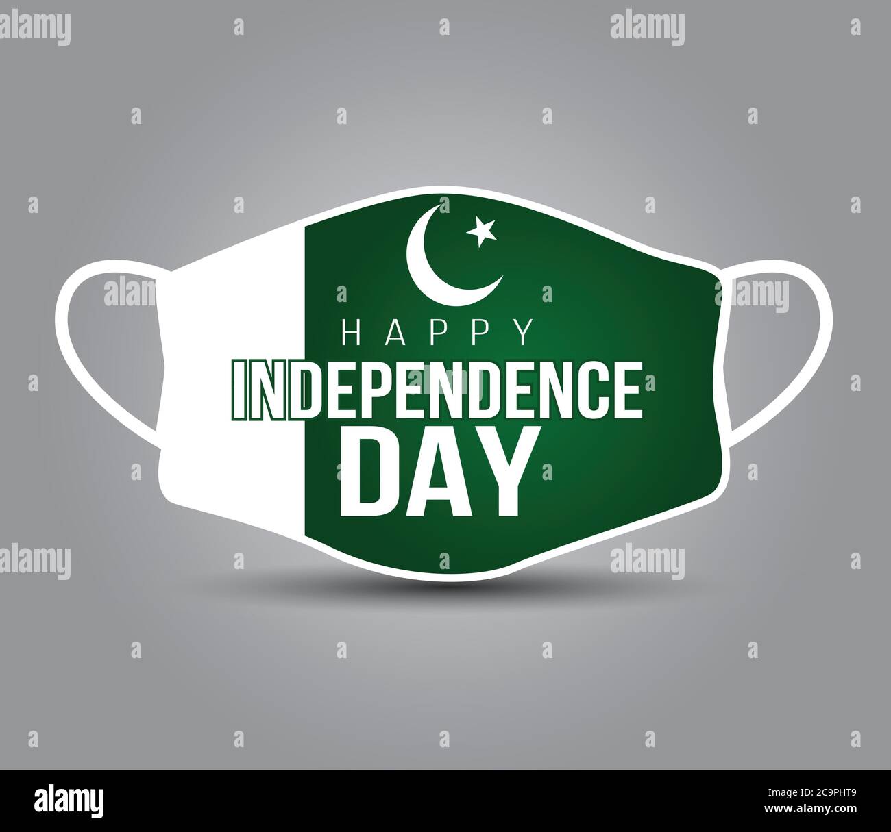 Happy Independence Day pakistanische Flagge mit medizinischer Maske, Verwendung für den Druck. Cvid19, Corona Virus Konzept. Stock Vektor