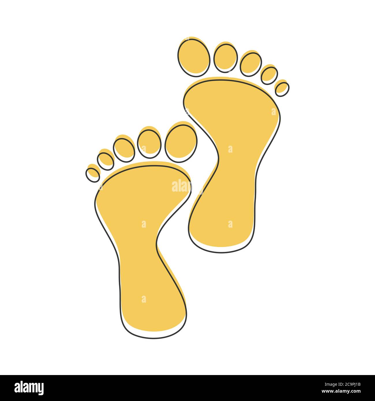 Vektorsymbol für Fußabdruck auf weißem Hintergrund isoliert. Fußabdruck-Symbol. Gelbe Silhouette der Fußabdruck. Human Footprint. Footprint ClipArt Stock Vektor
