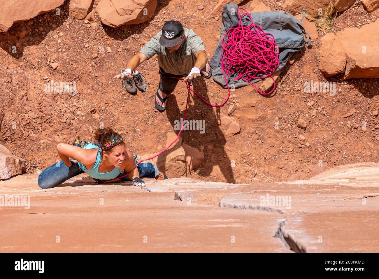 Frau Klettern Stockfoto