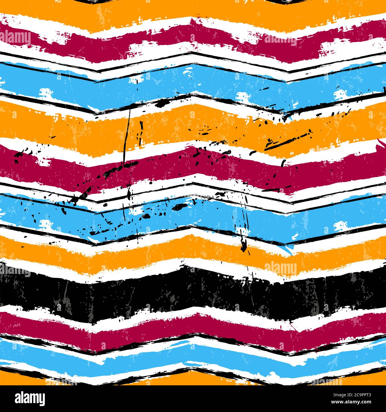 Abstrakter geometrischer Hintergrund mit Malstrichen und Spritzern, Zickzack-Muster, nahtlos Stock Vektor