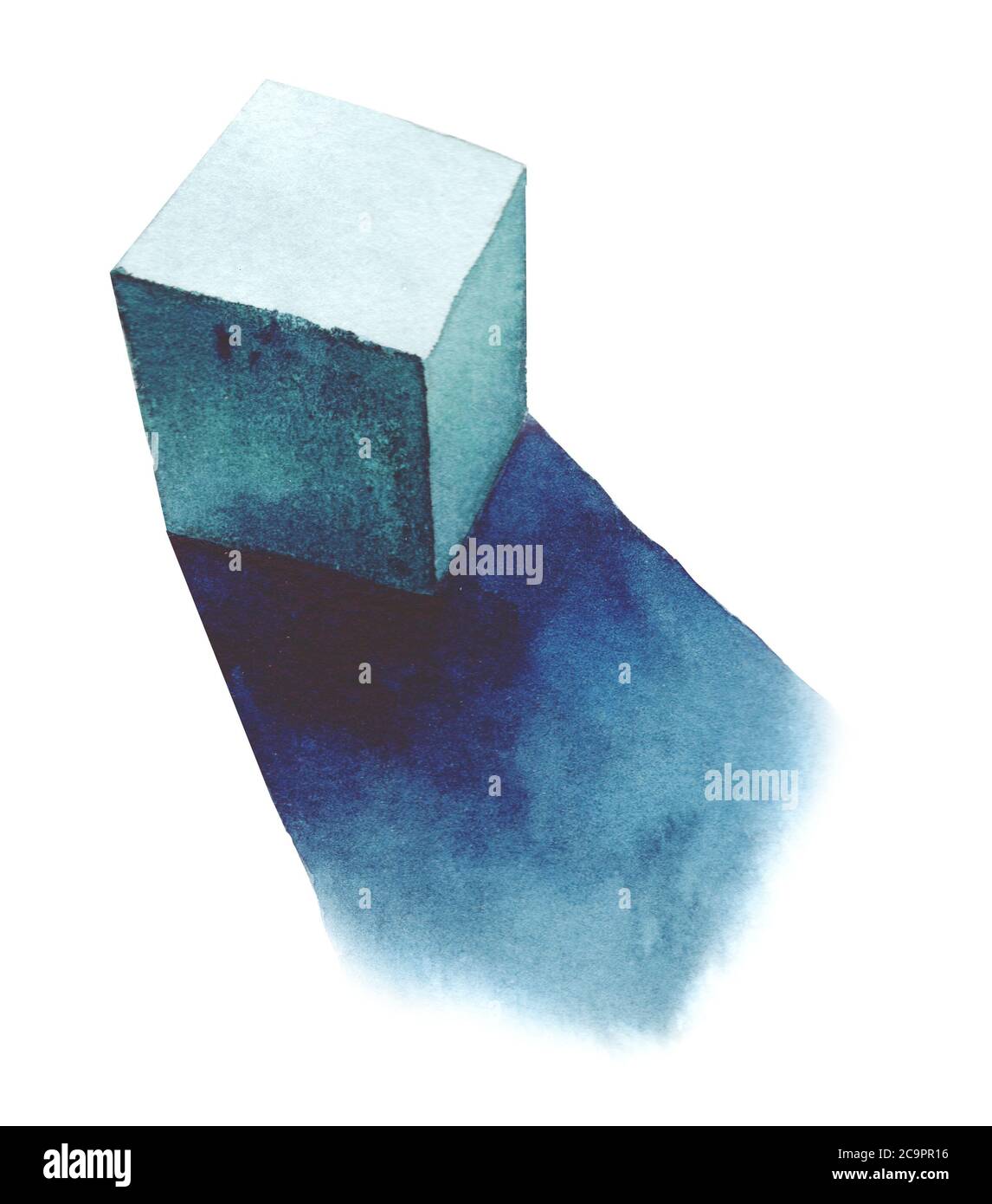 Würfel, geometrische Grundformen mit dramatischem Licht und Schatten im Aquarellstil. Volumenkörper auf weißem Hintergrund isoliert. Beschneidungspfad. Stockfoto