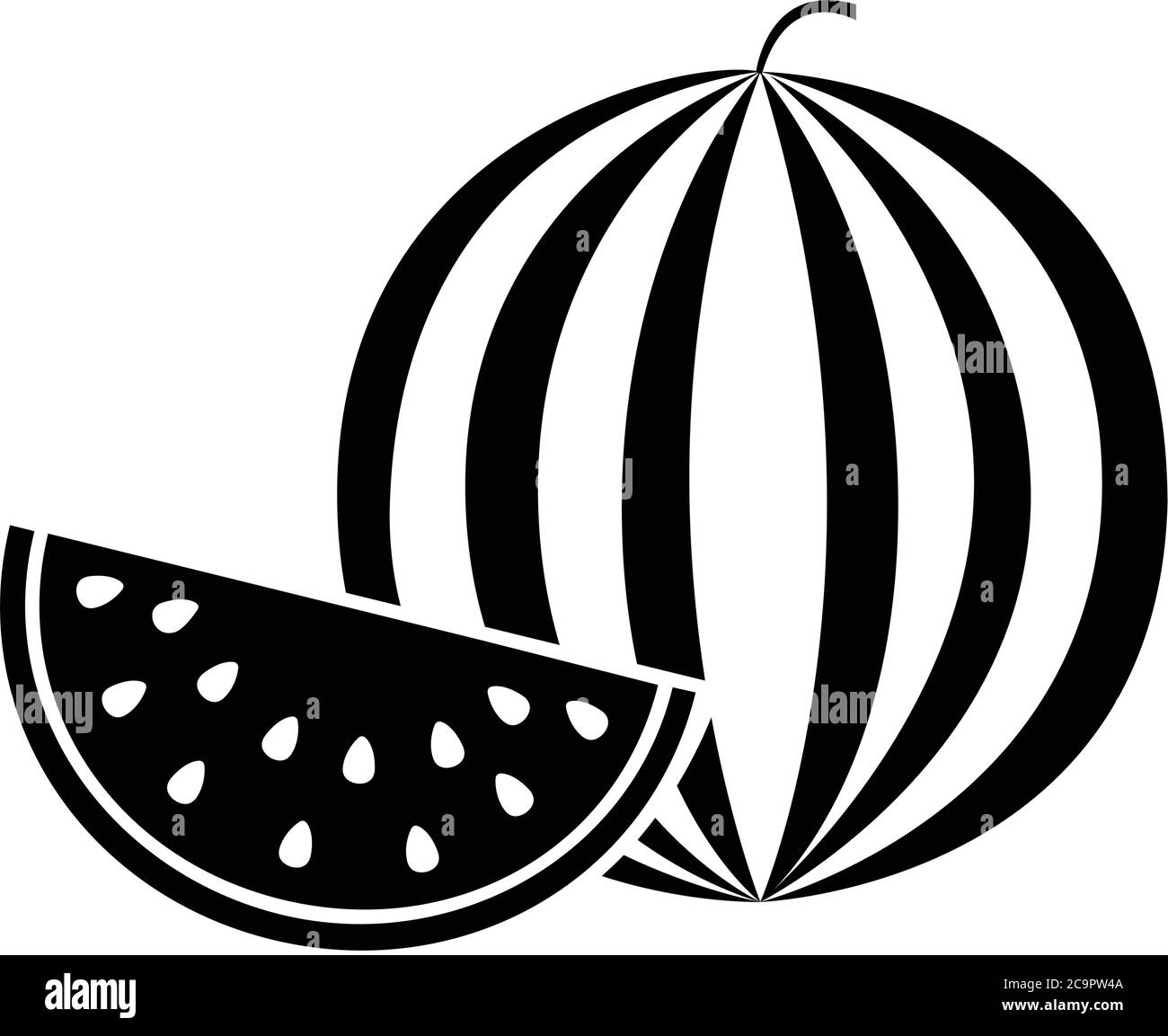 Stilisierte Illustration schwarz ganze und geschnitten Wassermelone Symbol auf weißem Hintergrund isoliert Stock Vektor