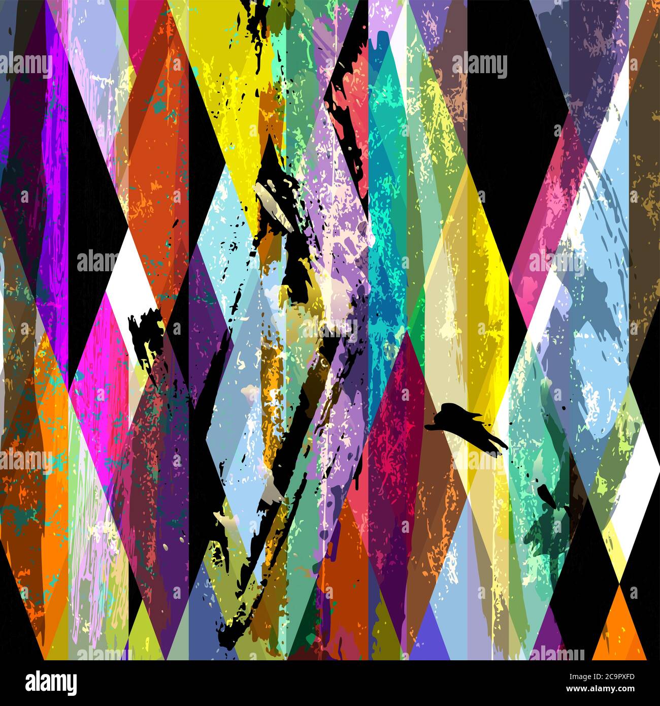 Abstrakte Hintergrundkomposition, mit Rauten, Striche und Spritzern Stock Vektor